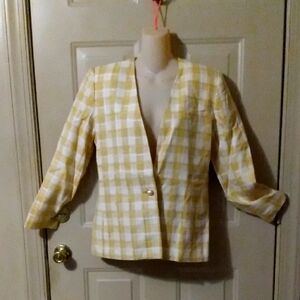 Vtg 80s yellow White Sassoon Plaid Blazer